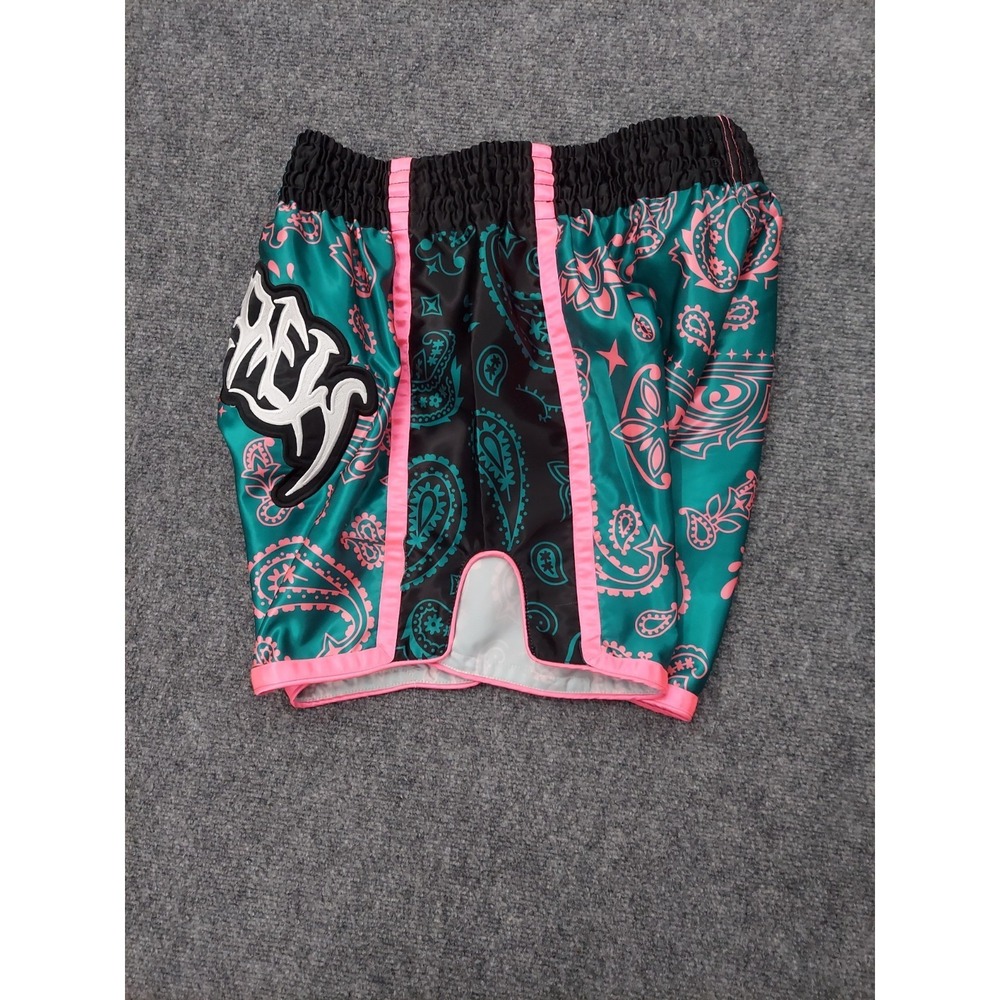 KILL CREW Fight Shorts Mens XL Teal Green Black Bandana Print Boxing Gym - Picture 4 of 12